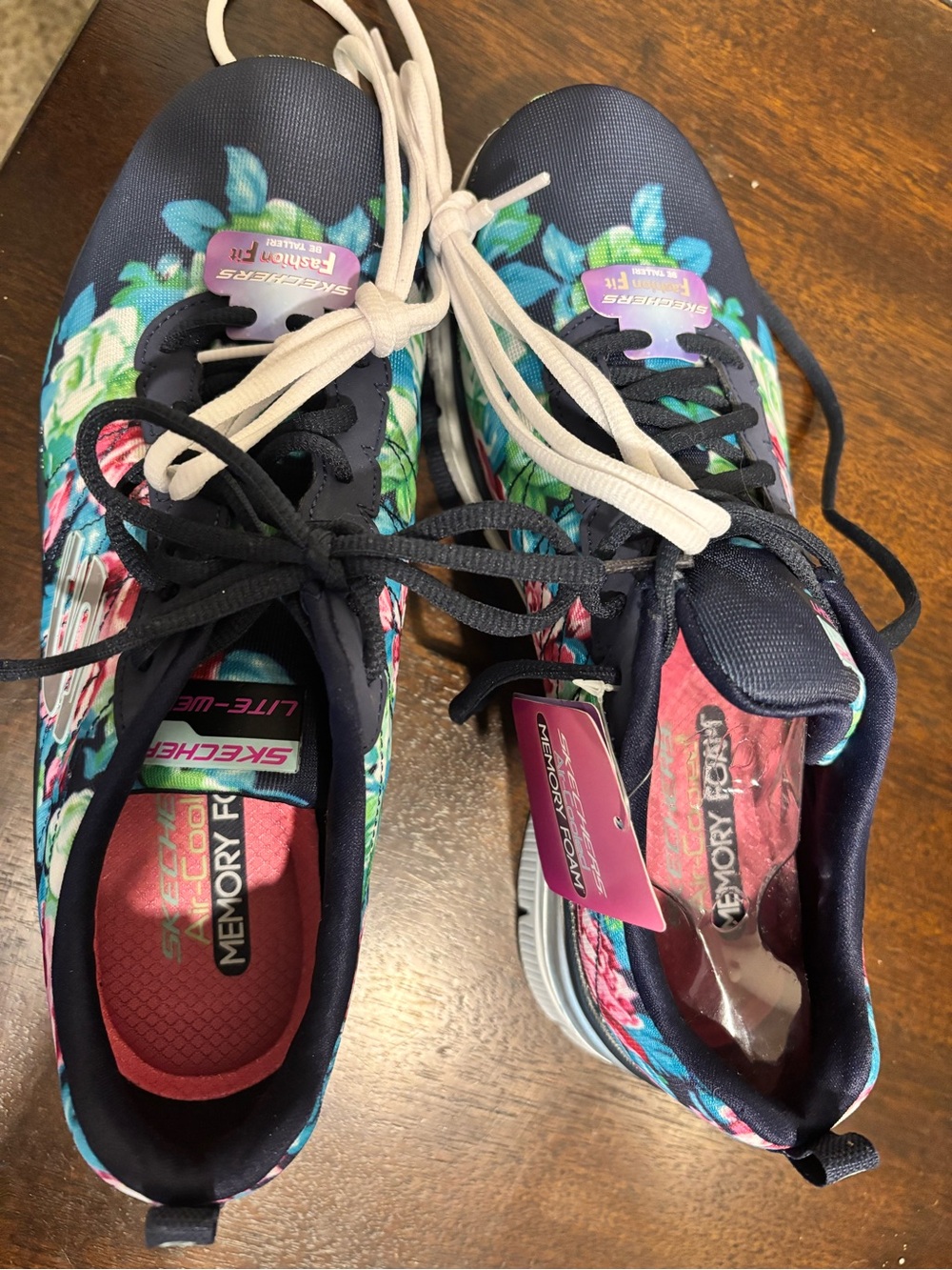 Skechers Navy Floral Lace-Up Sneakers with Blue & Green Accents - Picture 4 of 6
